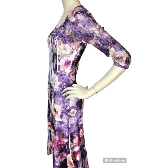 Komarov Romantic Purple Floral Crinkle Chiffon Lace Paneled Flowy Midi Dress PS - Picture 7 of 10